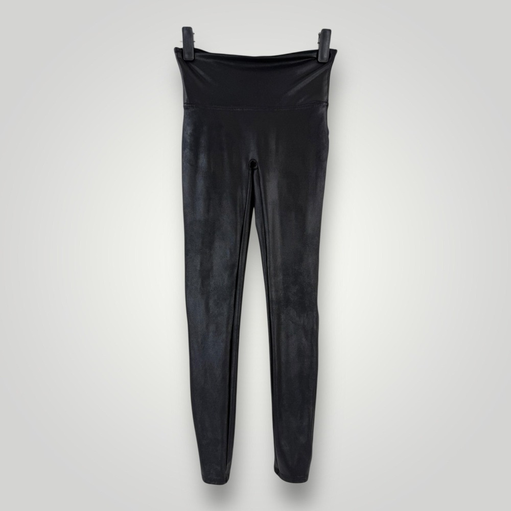 SPANX Faux Leather Leggings Womens M Black High Rise Shaping‎ Y2K Pants